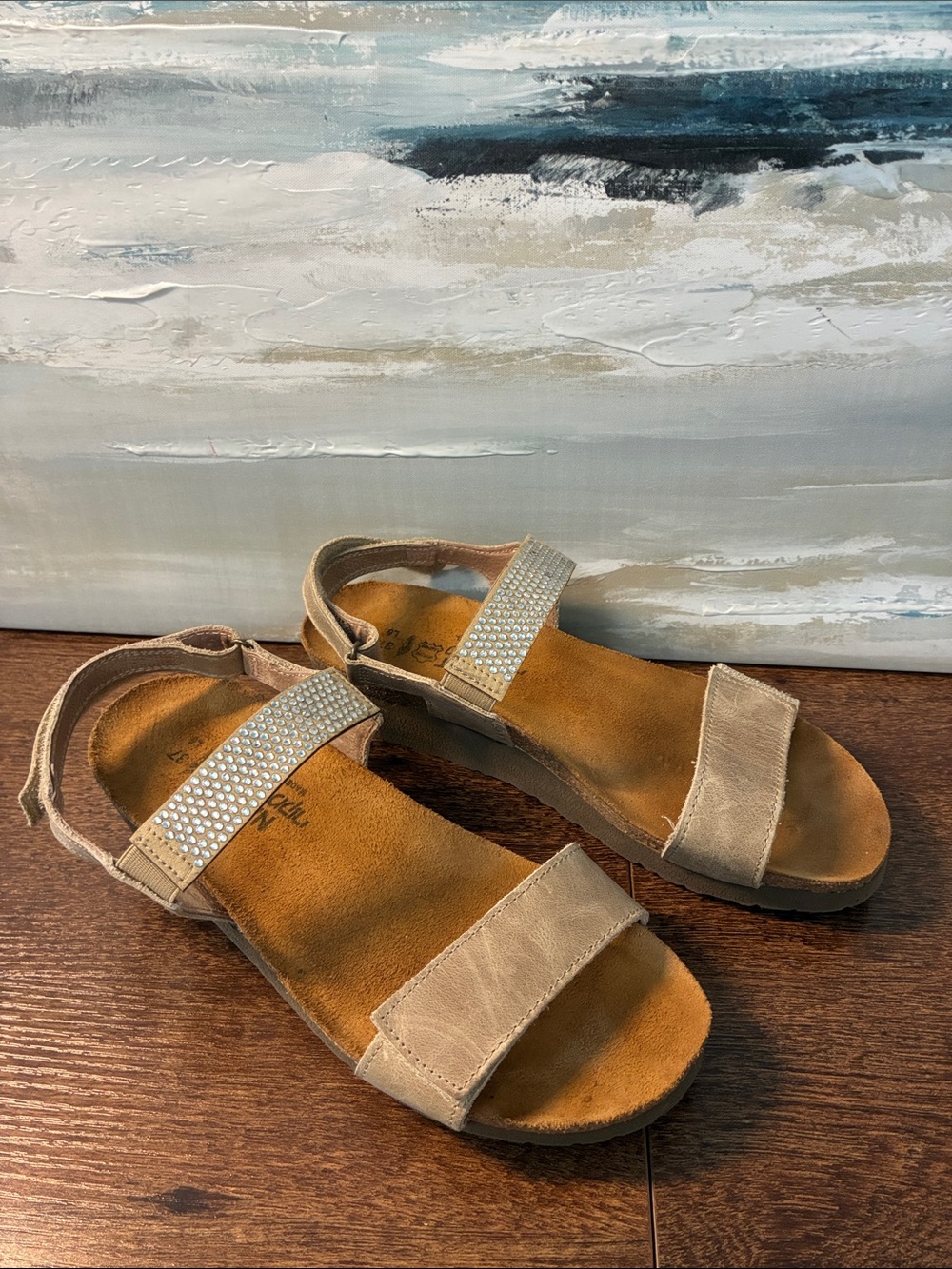 NAOT Nude Suede Gem-Embellished Comfort Sandals